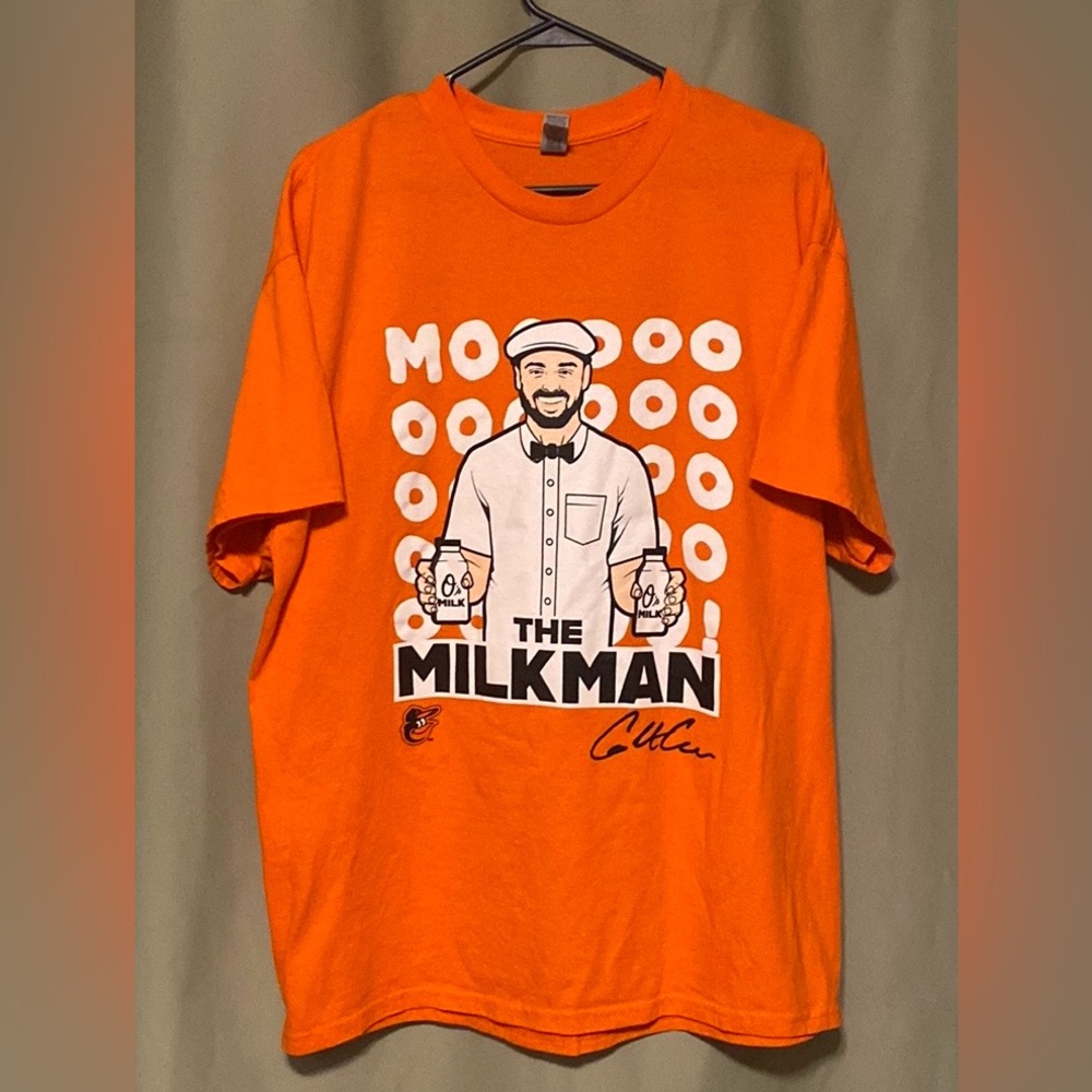Baltimore Orioles Cowers 17 The Milkman Short Sleeve Tee Orange size XL